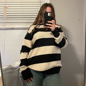 Brandy navy and creme striped sweater